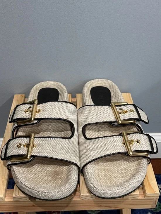 J.Crew Woven Double-Buckle Slide Sandals with Gold Hardware size 9 - Picture 2 of 13